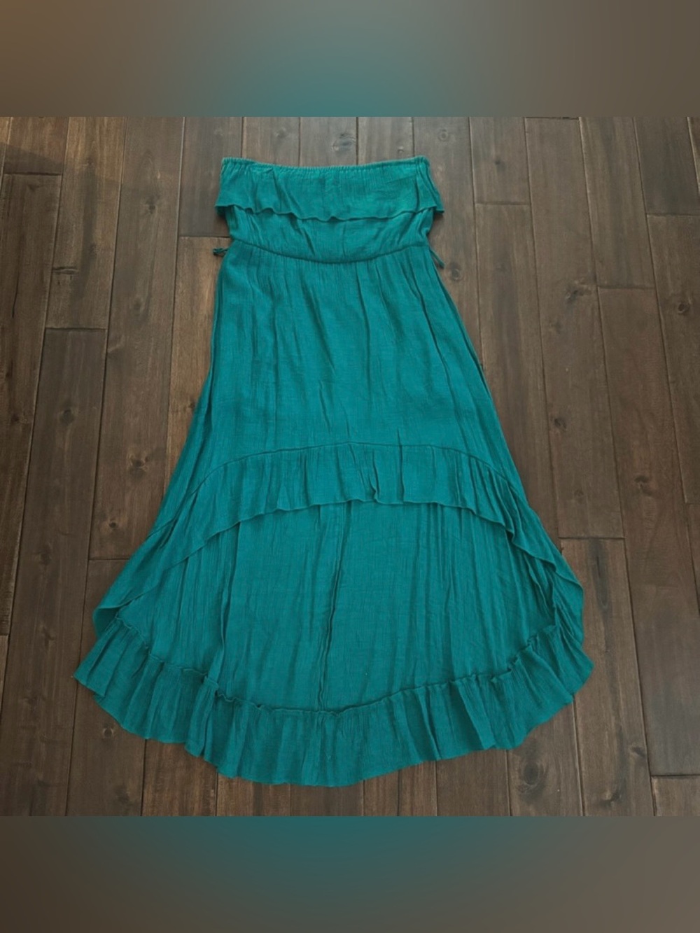 Love Culture Teal Strapless High Low Ruffle Maxi Dress M